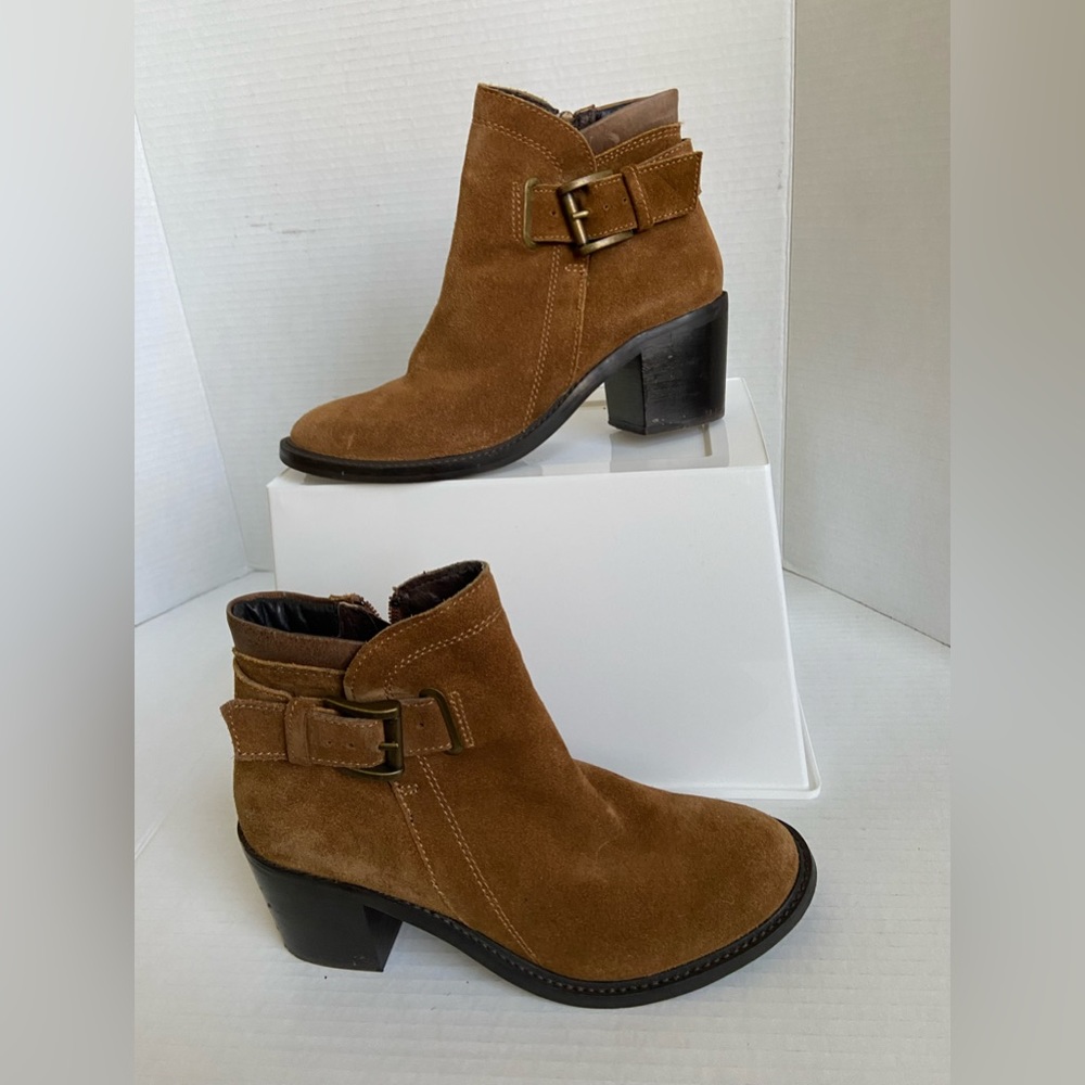 Steve Madden Brown Suede Zip Up Ankle Boots Leather Booties Womens Tan Sz 7